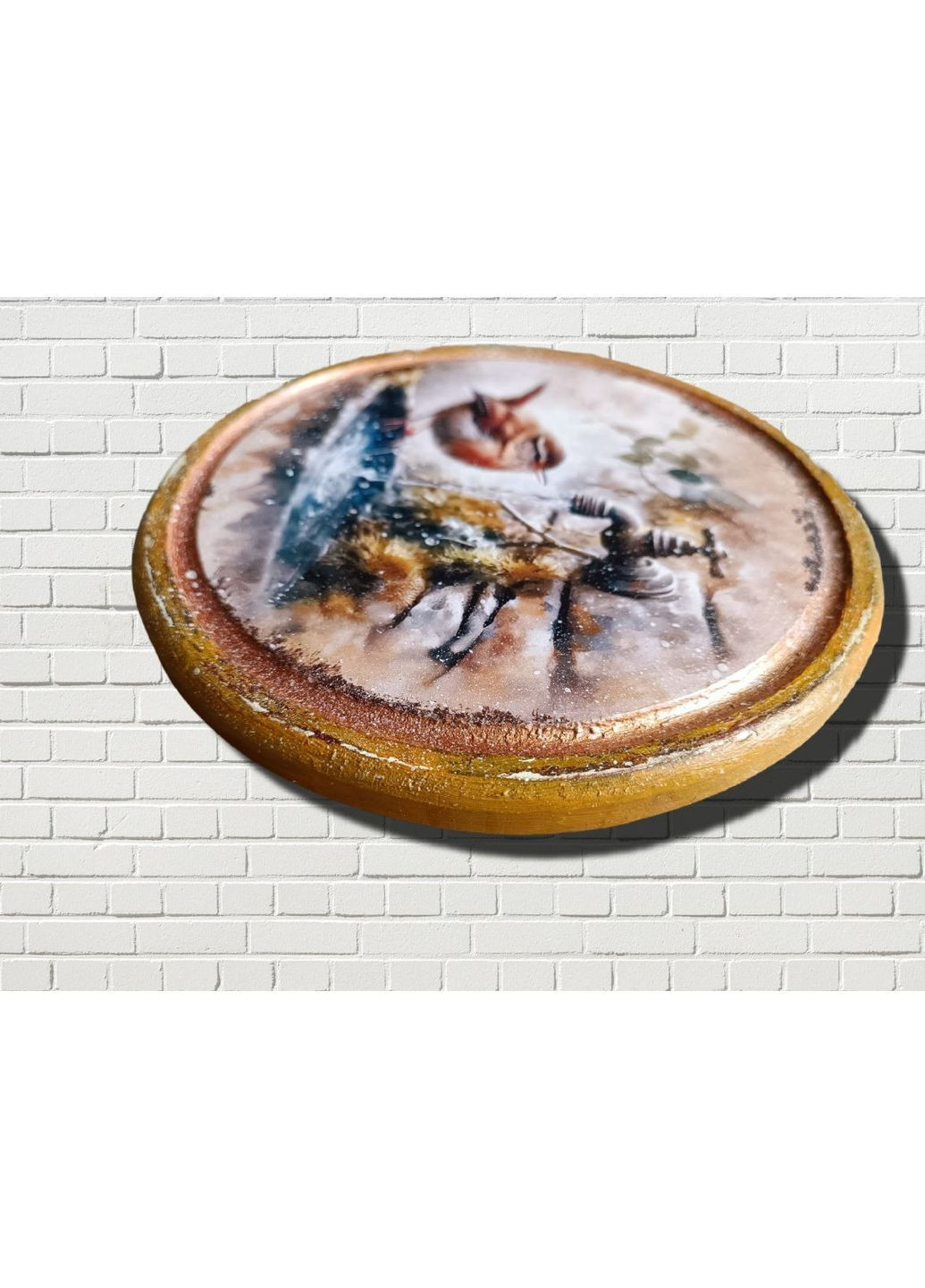 Разделочная доска круглая 20 см из бука, декупаж, птичка пьет воду Handmade (362135510)