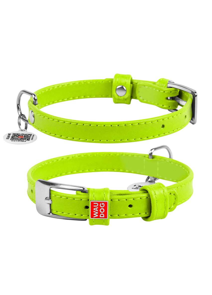 Нашийник для собак шкіряний Glamour без прикрас Ш 15 мм Д 27-36 см Салатовий WAUDOG (332879627)