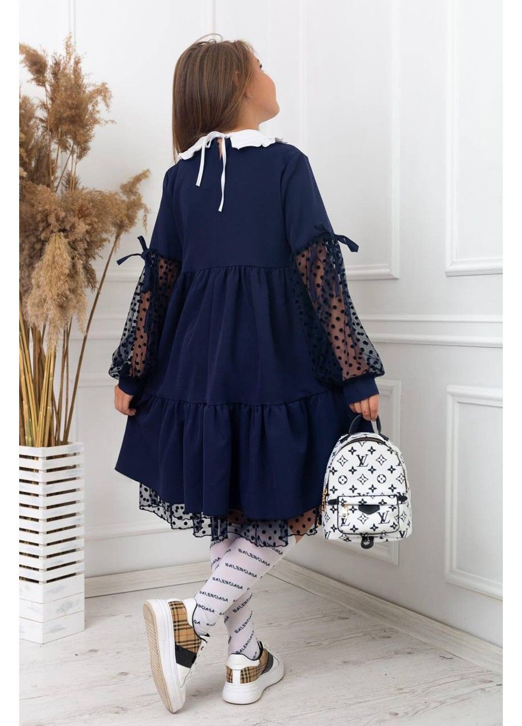 Стильное школьное платье с белым кружевным воротничком No Brand (355796887)