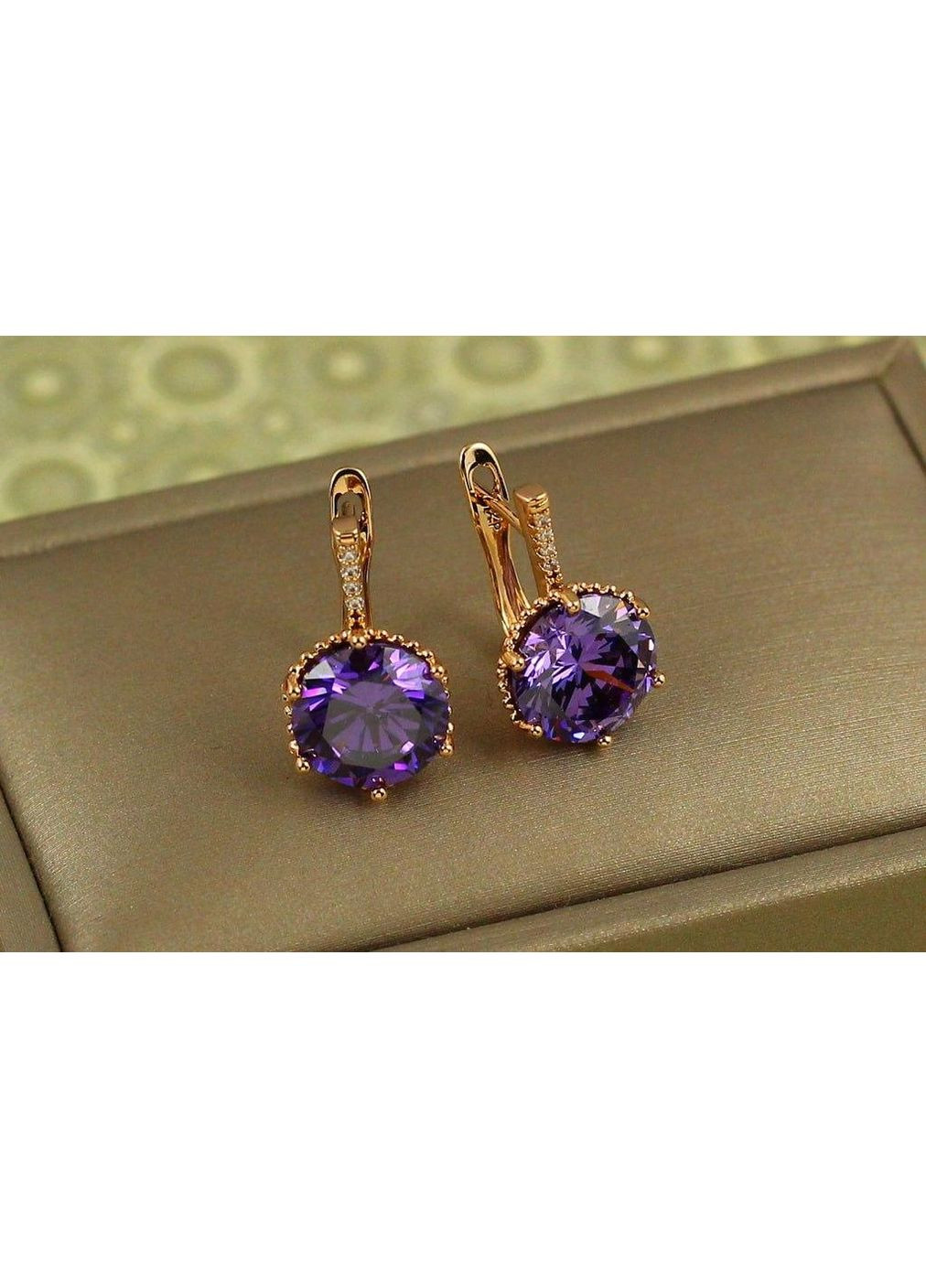 Серьги с большим фиолетовым камнем шестигранная оправа 2 см золотистые love-shopping Xuping Jewelry (362504462)