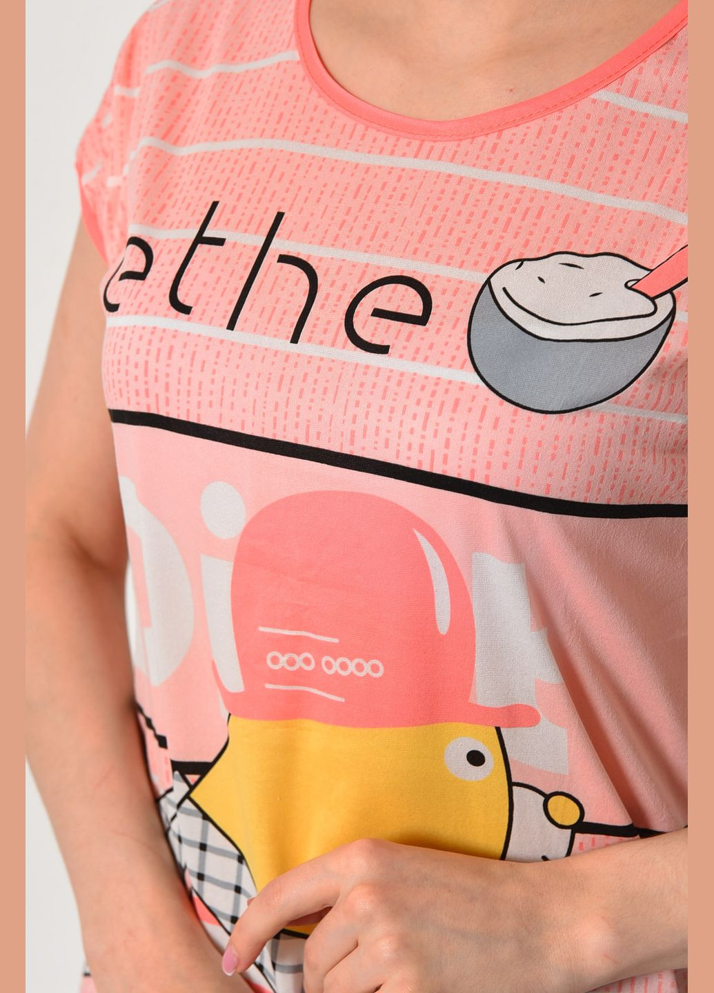 Нічна сорочка жіноча рожевого кольору з малюнком Let's Shop (290839518)