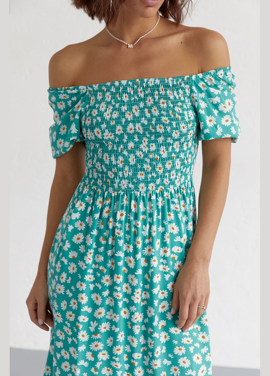 Смарагдова повсякденний, вечірня жіноча довга сукня з еластичною талією та шлярою з відкритою спиною Liton з квітковим принтом