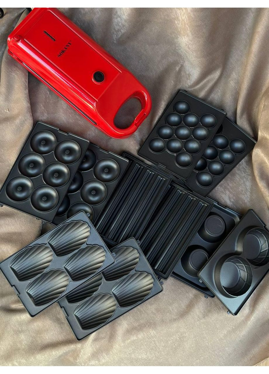 Мультимейкер 6в1 SK-BBQ-836 двухсторонний пекарь с антипригарным покрытием 700Вт Красный Sokany (351361331)