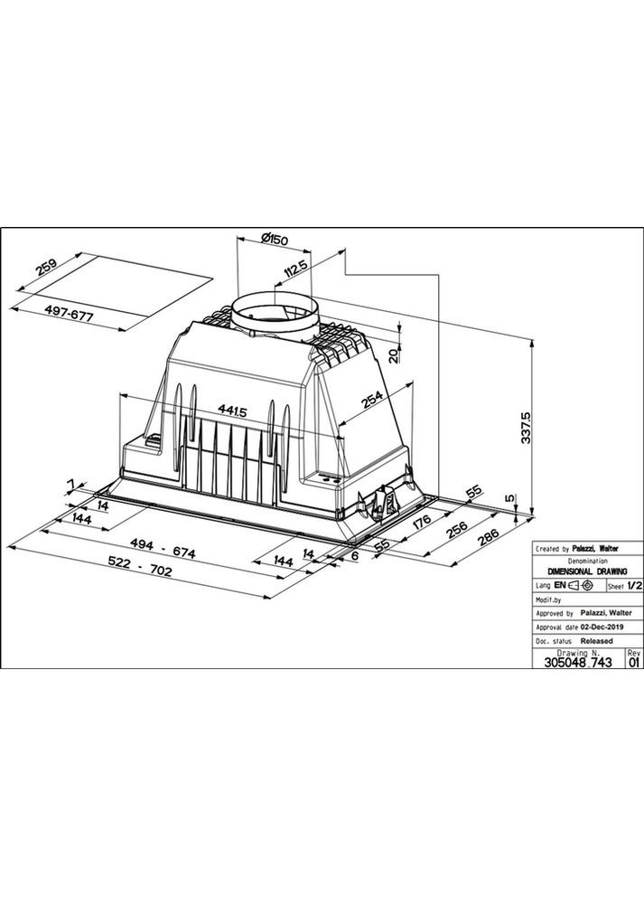 Вытяжка встроенная Inka Plus Hc X A70, нерж Faber (360415608)