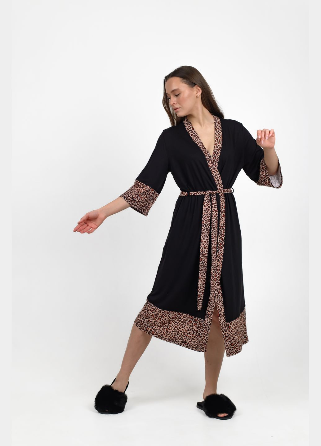 Женский халат с леопардовым принтом. NEL (286421004)
