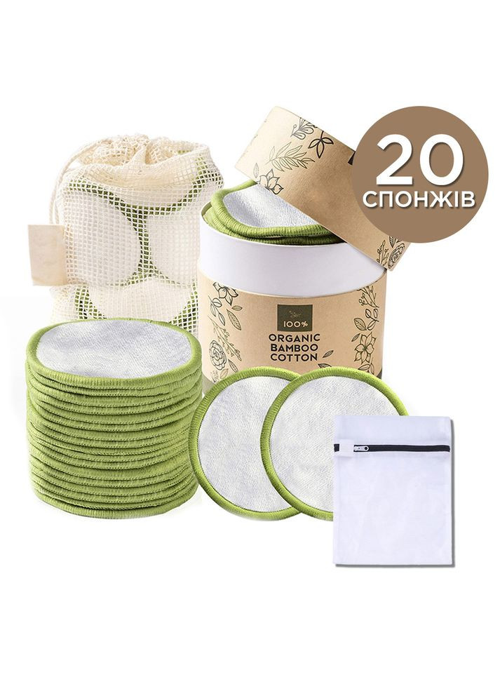 СПОНЖИ из Бамбукового Волокна 20 шт + 2 мешка для Хранения и Стирки + Бокс Comshop (301219822)