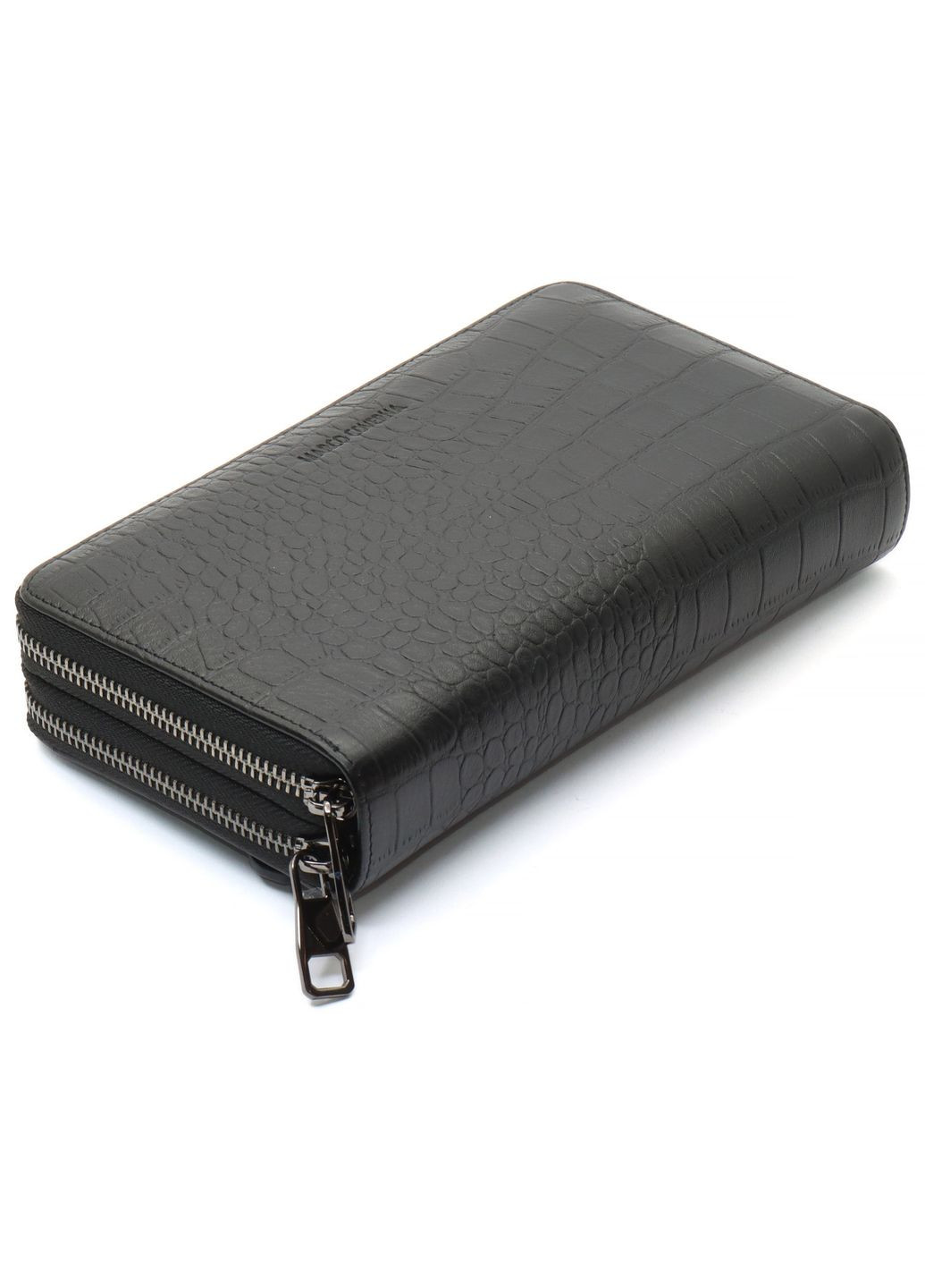 Чорний гаманець-клатч на дві блискавки із фактурної натуральної шкіри MCJP-5902B Marco Coverna (359380860)