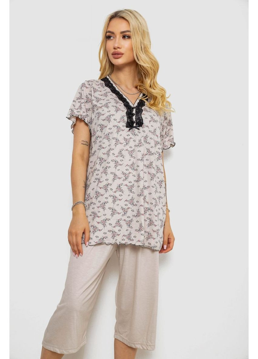 Бежева всесезон піжама жіноча з принтом,, 243r6968 Stil Moda