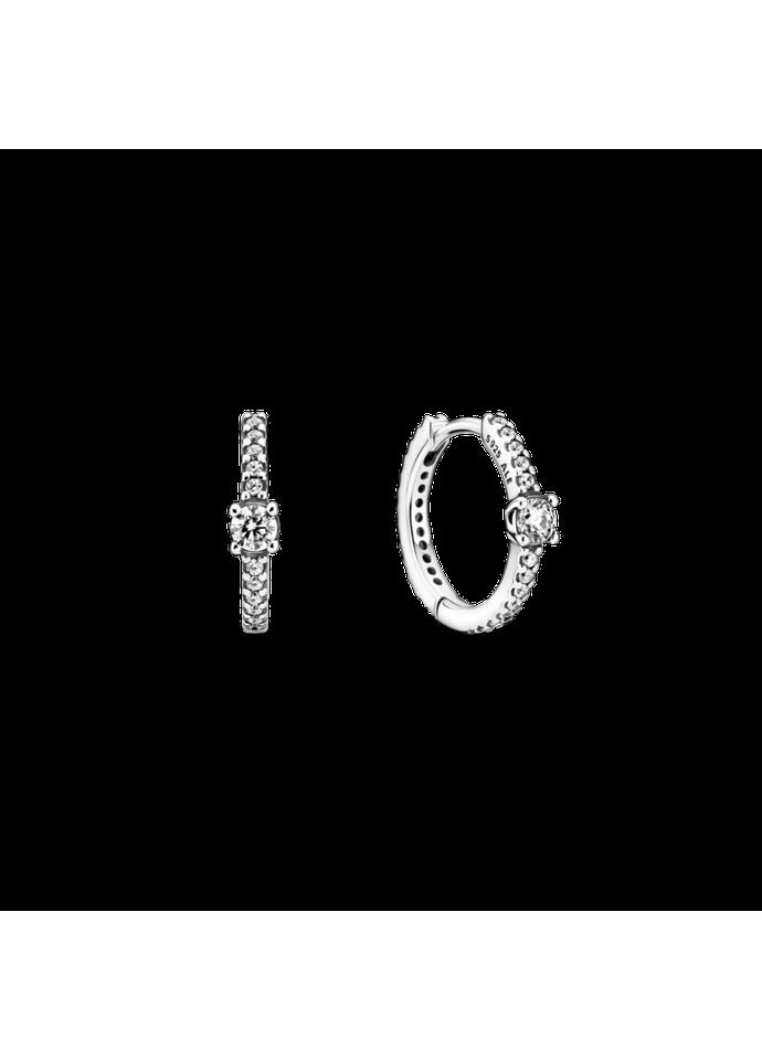 Серебряные серьги с бриллиантами "Блестящие хупы" 299406C01 Kabluchka (355345765)