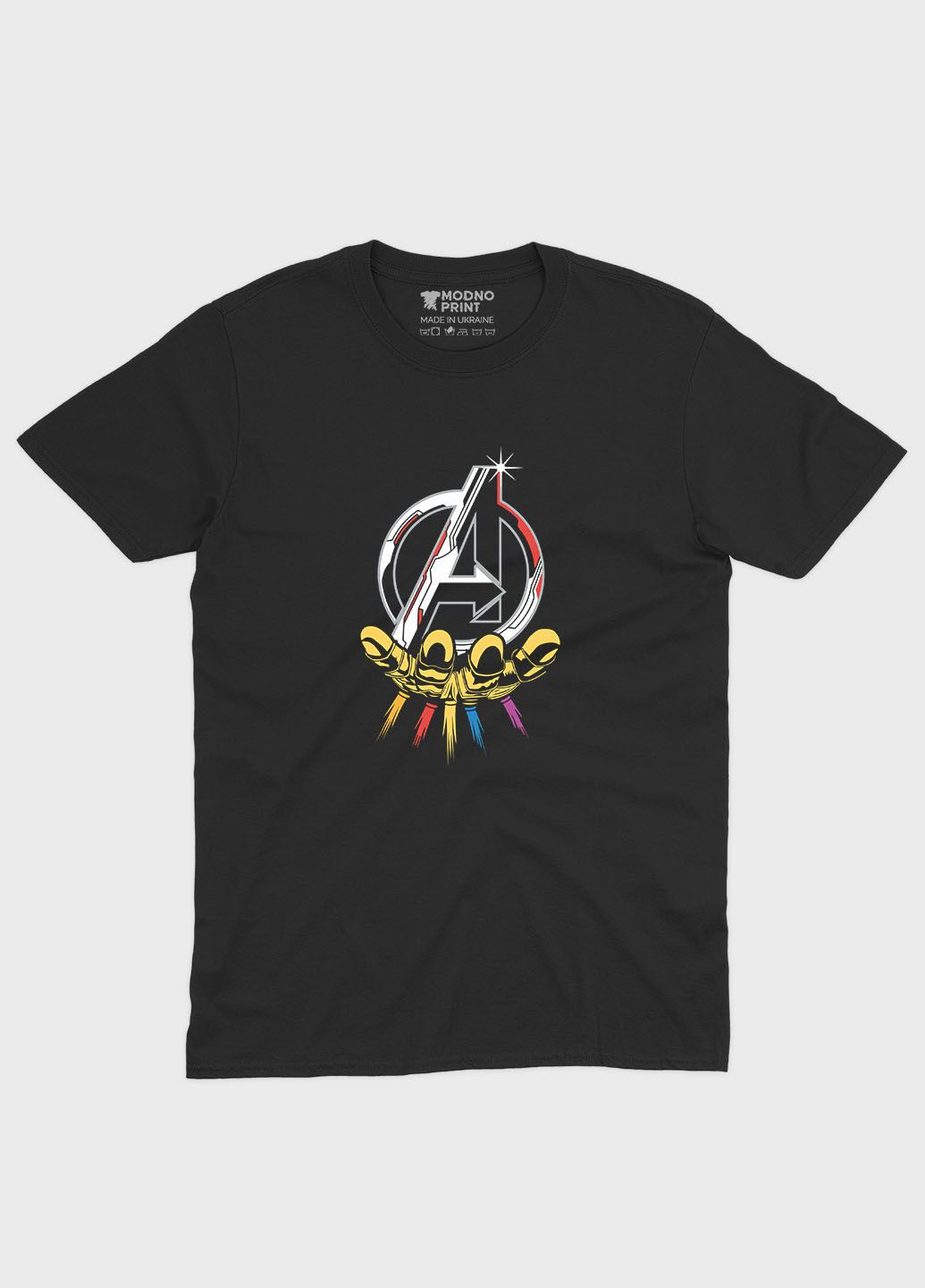 Черная демисезонная футболка для девочки с принтом супергероями - мстители (ts001-1-gl-006-025-010-g) Modno