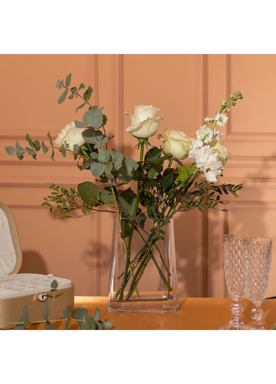 Ваза для квітів скляна 15х7х21 см прозора декоративна ваза 1.1 л HP-10-7 Jooki (360920870)