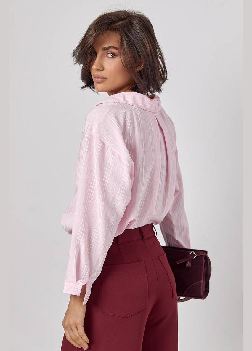 Рожева жіноча сорочка у смужку з рукавами три чверті Lurex Блузка