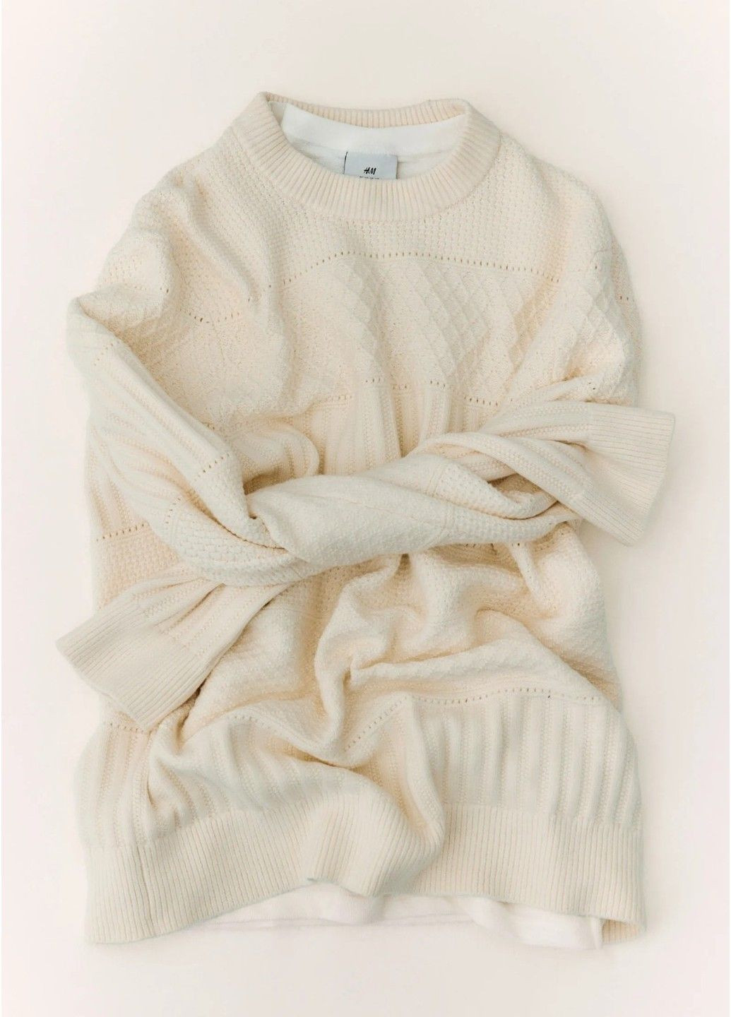 Молочный зимний мужской свитер с круглым вырезом н&м (57879) s молочный H&M