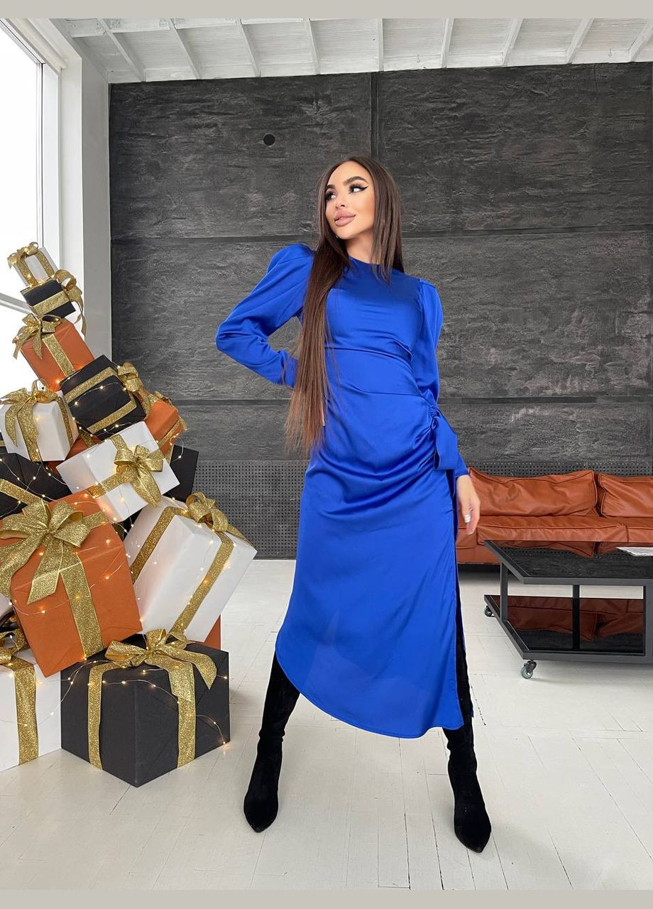 Синее праздничный, откровенный, коктейльное, вечернее сукня а-силуэт Zarema однотонное