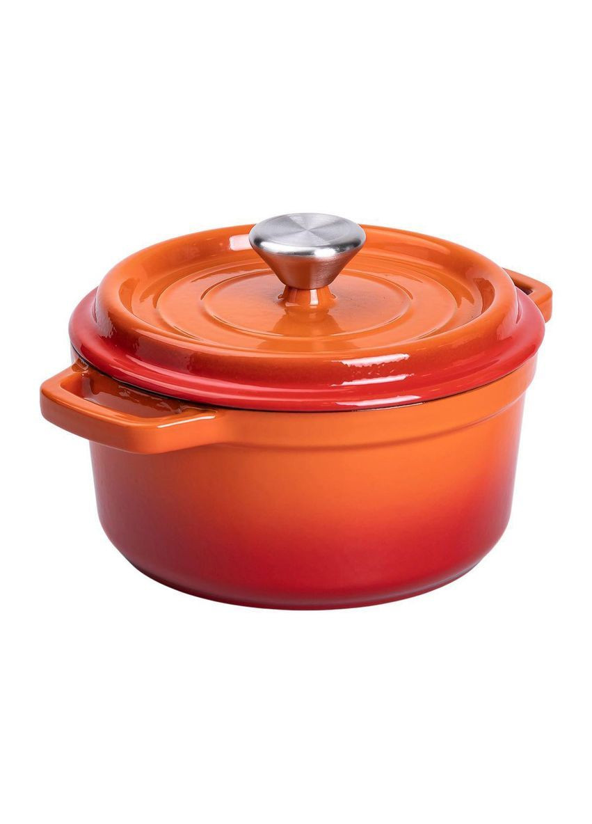 Каструля чавунна емальована 2 л з кришкою Ø20 см Помаранчева HP-1-2O No Brand (369478137)