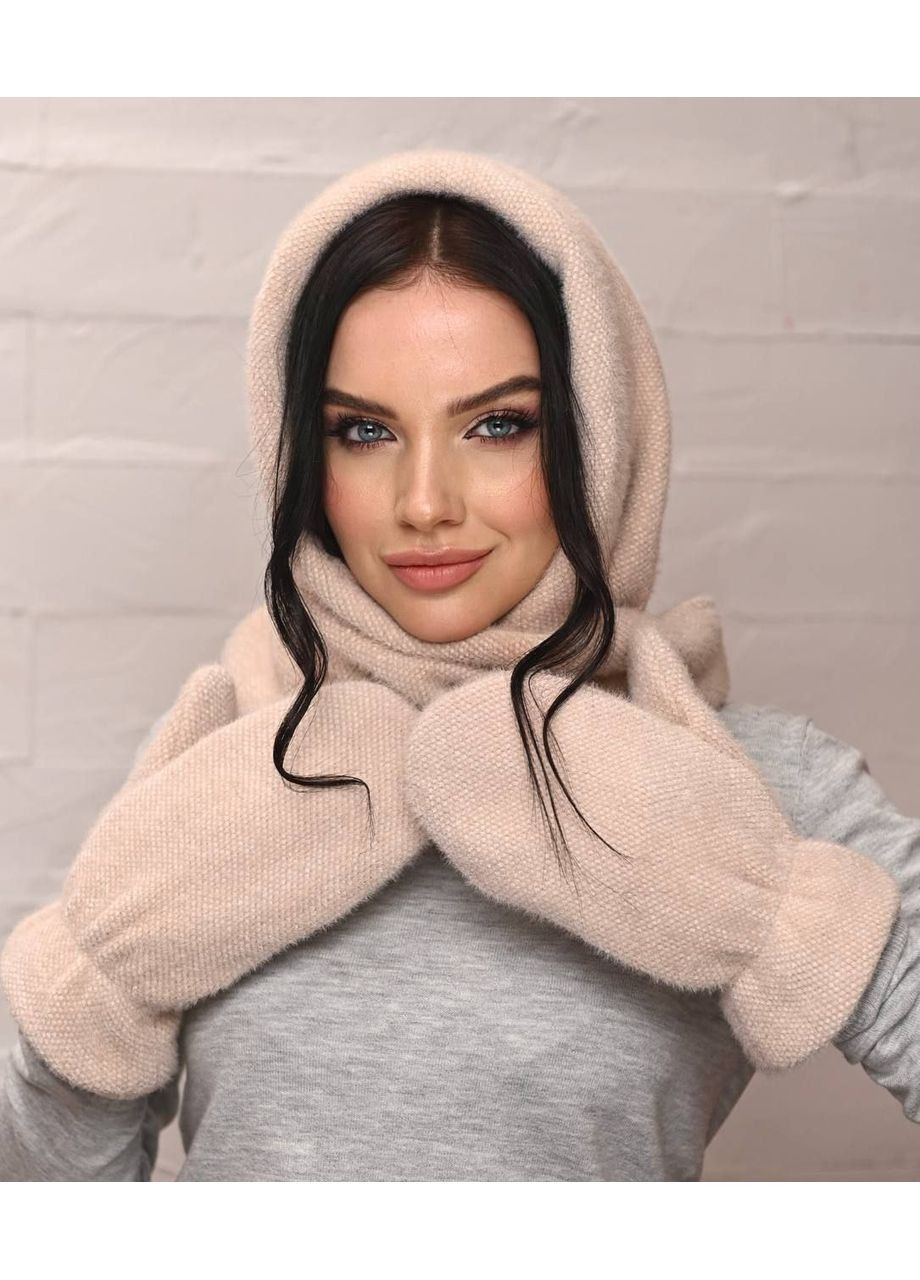 Комплект капор жіночий та рукавички на флісі No Brand (361858313)