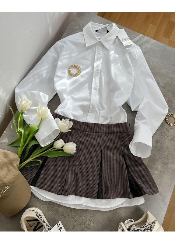 Белое комбинированное платье-рубашка Zara