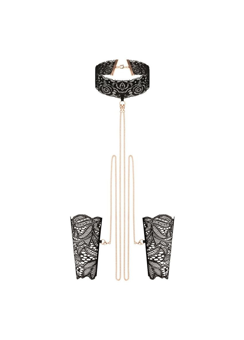 Мереживні наручники та комір Lace Cuffs and Collar – Black Rosy Gold (314507923)