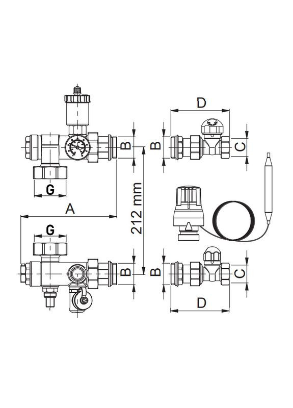 Змішувальна група термостатична R70-100075 - 1"х3/4" (без насосу) (RO0149) Roho (322003014)