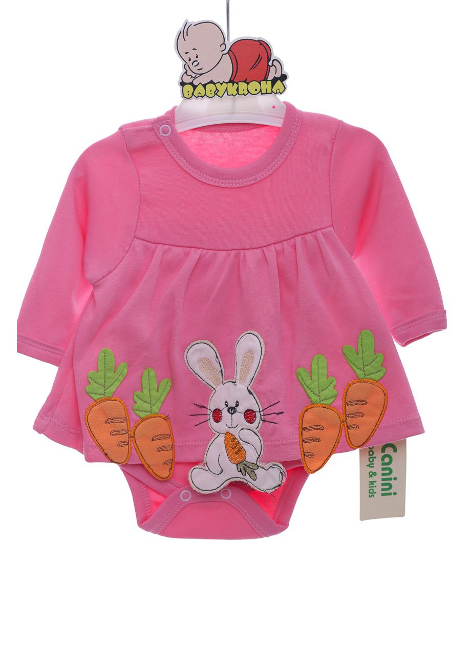 Боди-платье с длинным рукавом для девочки С зайкой розовое хлопок MiniPapi 50 см (37988) BABYKROHA (297200144)
