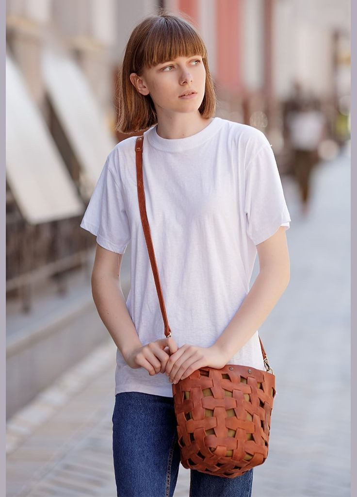 Шкіряна плетена жіноча сумка Пазл M світло-коричнева Crazy Horse (A-026655) BlankNote кросс-боди (327874368)