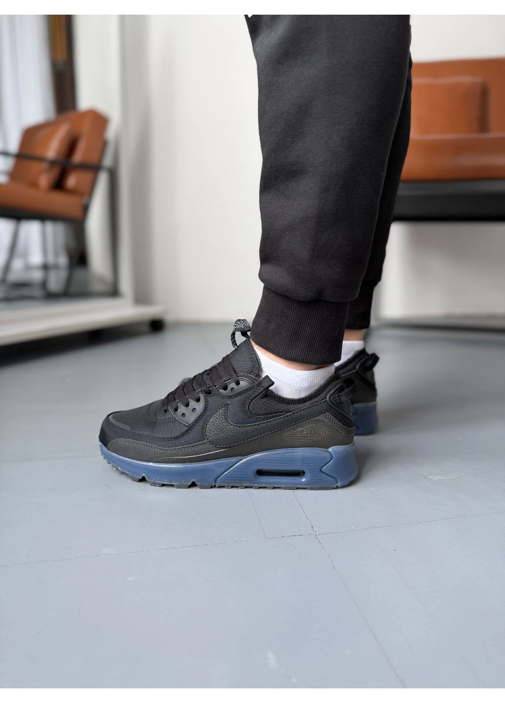 Черные демисезонные кроссовки мужские nike air max 90 terrascape black blue найк аир макс 90 черные No Brand