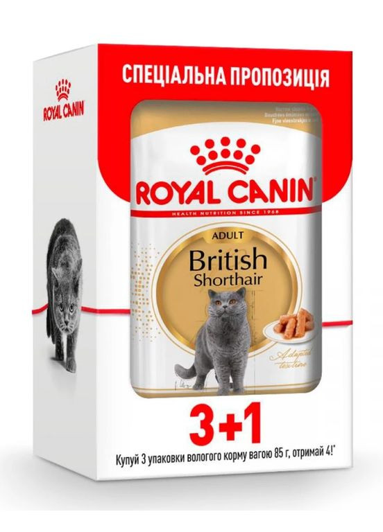 Набор влажного корма British Shorthair Adult для кошек британской породы 3+1 Royal Canin (291162707)