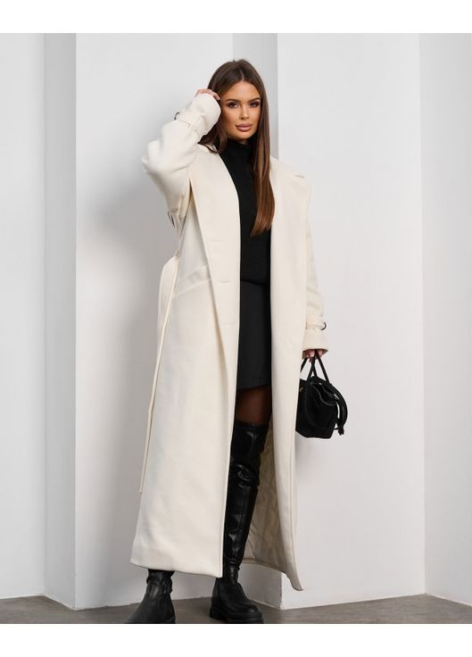 Молочне зимнє Кашемірове пальто на синтепоні однобортне ISSA PLUS