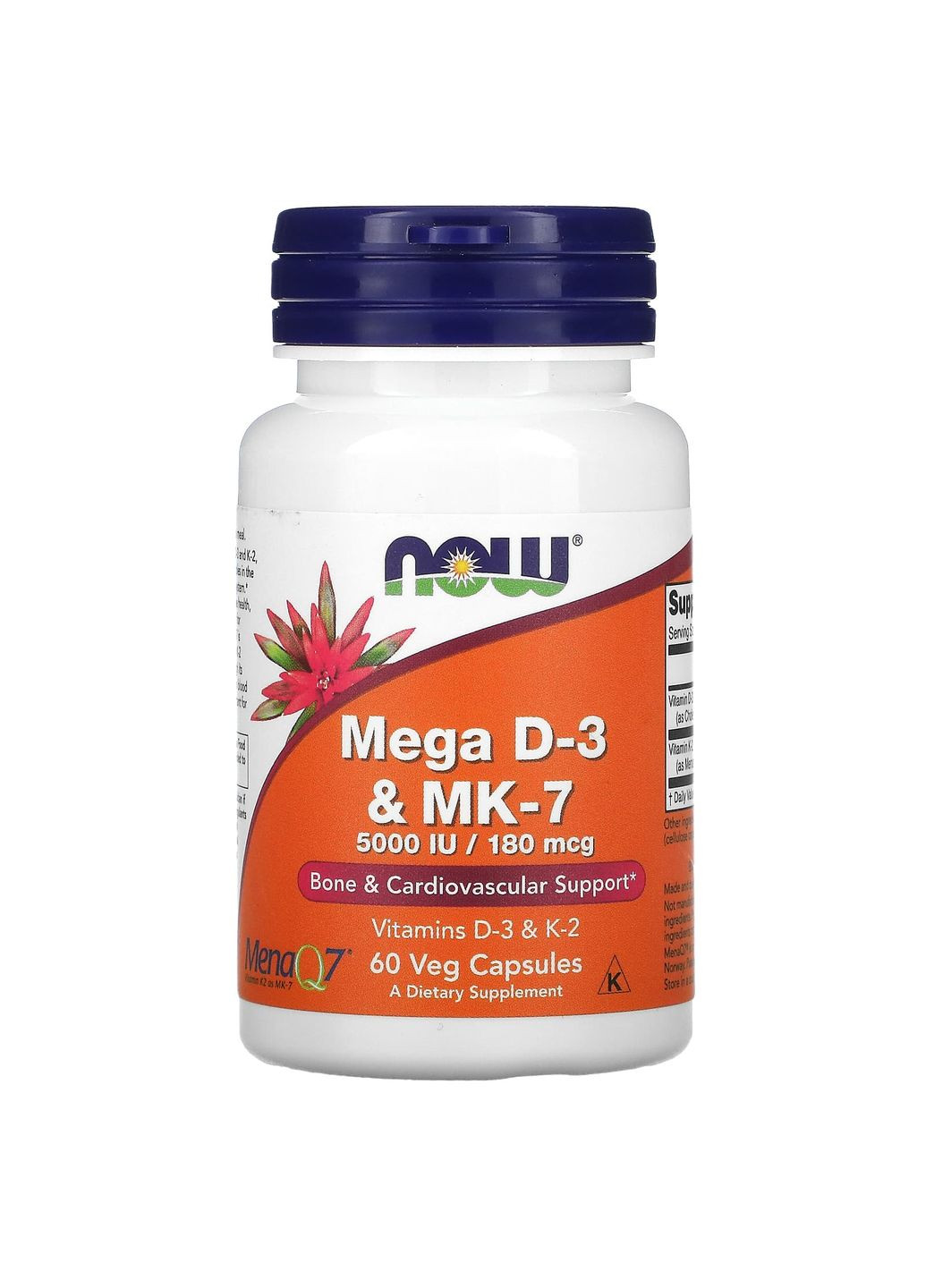 Витамин D3 и МК-7, Mega D-3 & MK-7, 180 мкг (5000 МЕ), 60 вегетарианских капсул Now Foods (367988927)
