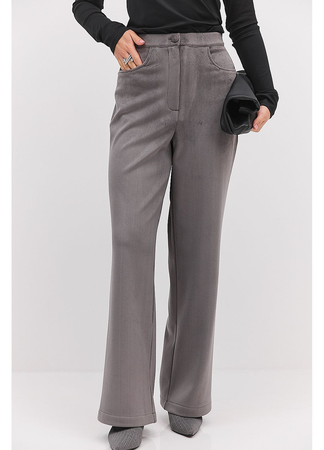 Жіночі класичні штани з утепленого вельвету сірі Arjen (370602261)