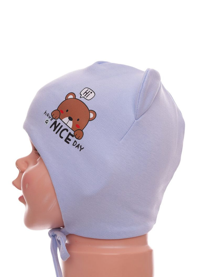 Шапка на зав'язках для хлопчика подвійний трикотаж Nice блакитна 3м+ (50993) BABYKROHA (323469827)