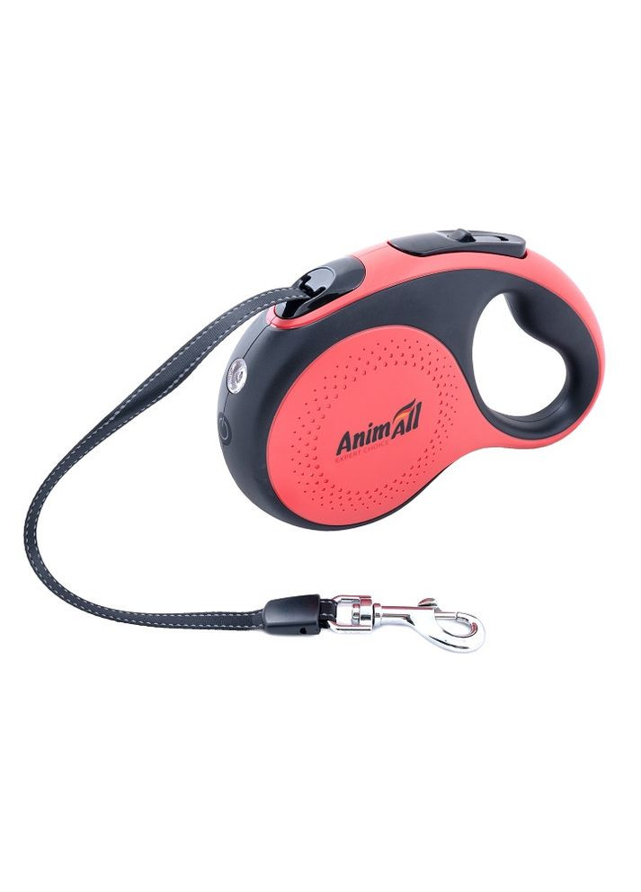 ТМ Рулетка-поводок с LED фонариком, L до 50кг/5м красно-черная AnimAll (334831082)