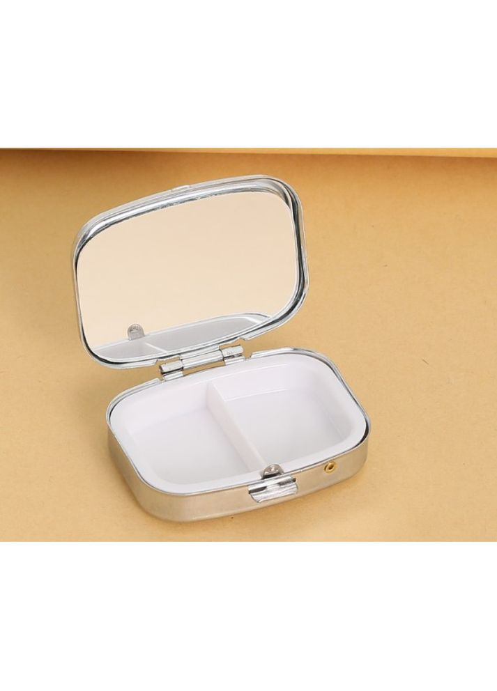 Органайзер для таблеток металева таблетка із дзеркальцем для зберігання ліків на 2 відділення TT711522 Срібний UKC (368565184)
