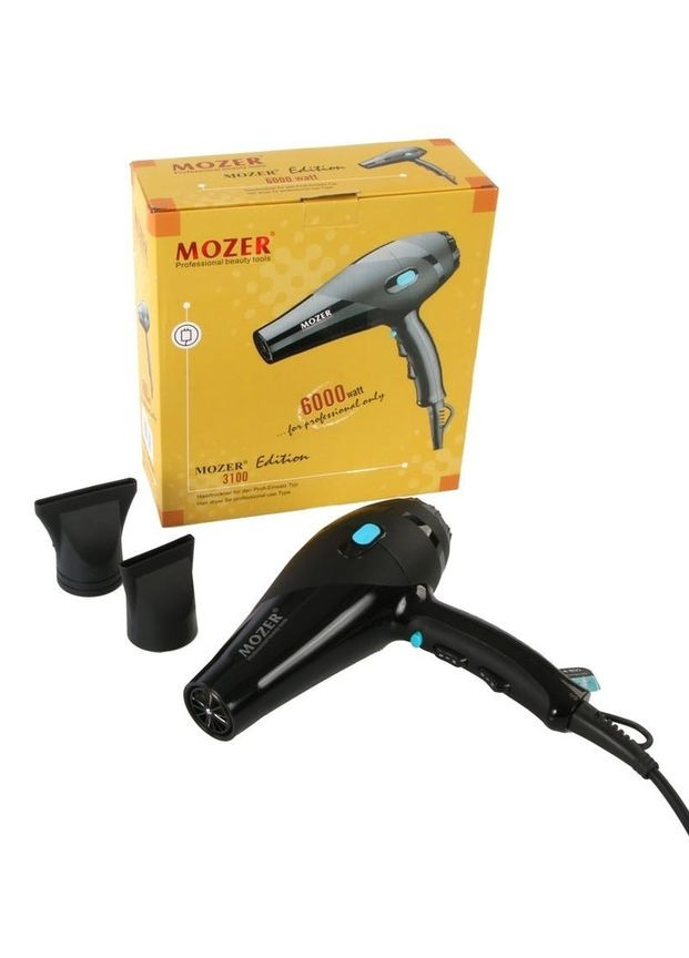 Професійний фен із регуляцією температури та швидкості для сушіння та укладання волосся 6000 вт MS-3100 Чорний + 2 Насадки Mozer (306716713)