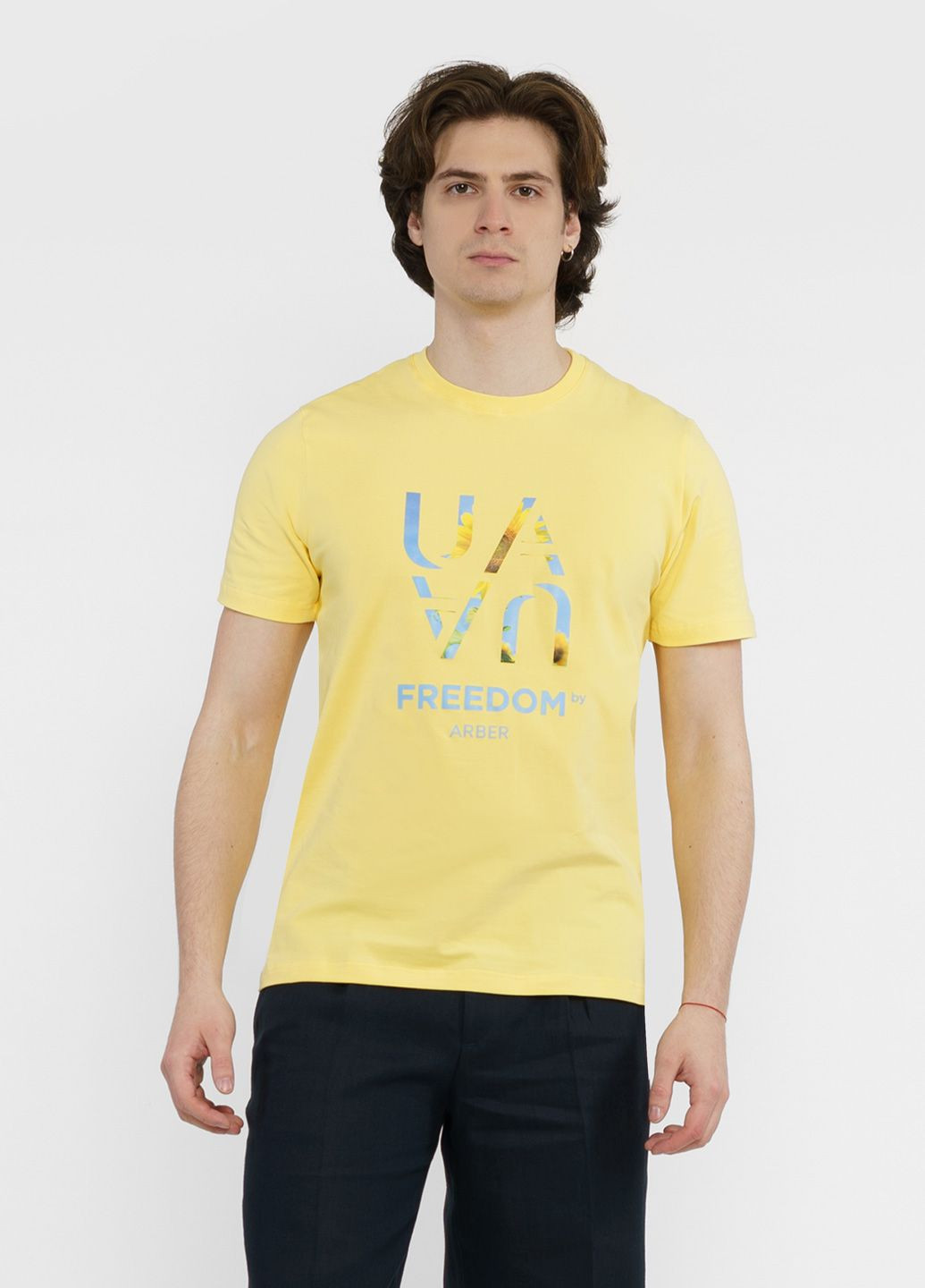 Желтая футболка унисекс freedom желтая с коротким рукавом Arber T-SHIRT FF19