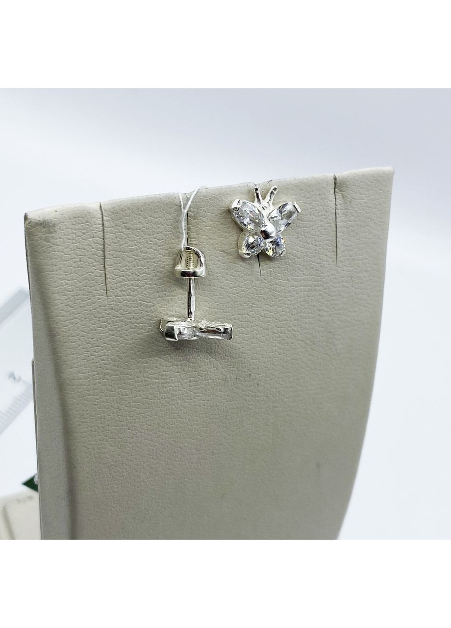 Сережки-пусети срібні з кубічним цирконієм "Метелики" 1,38 г No Brand (369736853)