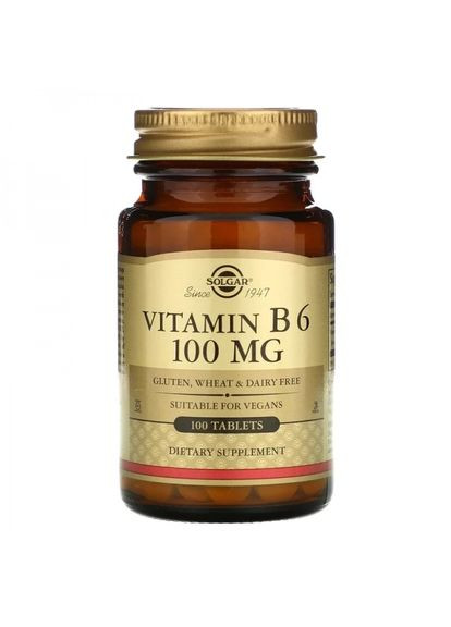 Вітамін В6,, 100 мг, 100 таблеток (SOL03120) Solgar (266038853)