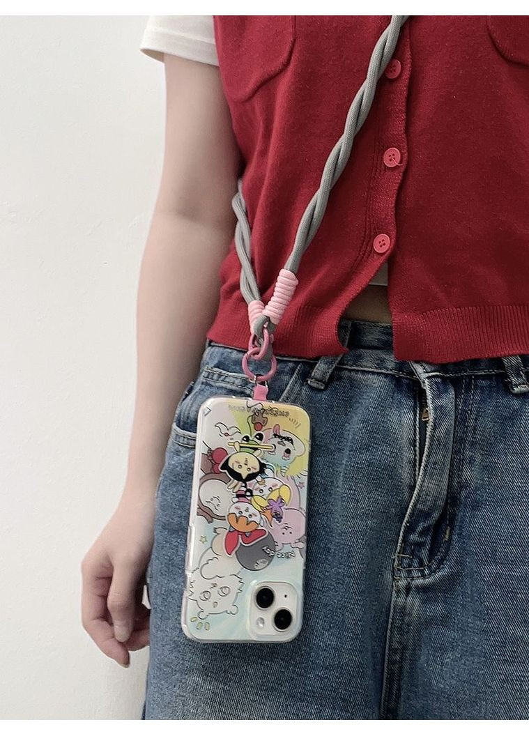 Яркий ремінець-шнурок через плече для телефону зі шнура у вигляді кіски Рожевий No Brand (328958186)