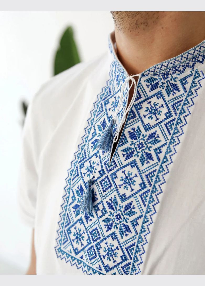 Біла чоловіча вишиванка біла візерунок однотонний пряма трикотаж (322301695)