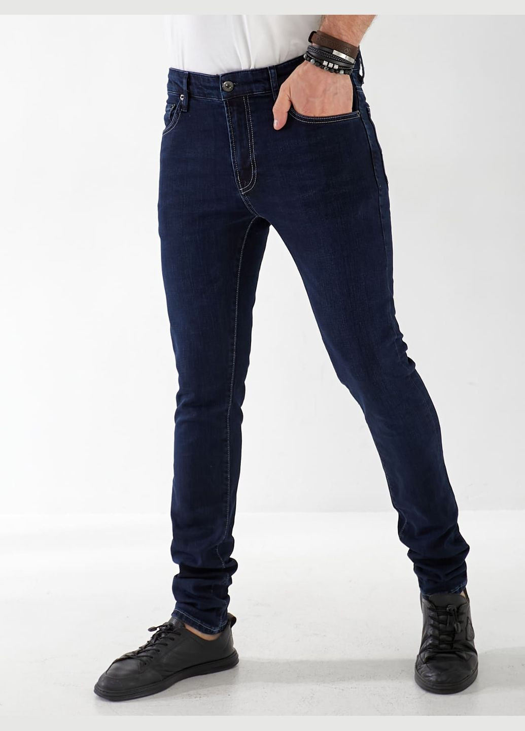 Синие демисезонные скинни джинсы maxen skinny мужские темно-синего цвета 33027 Fashion