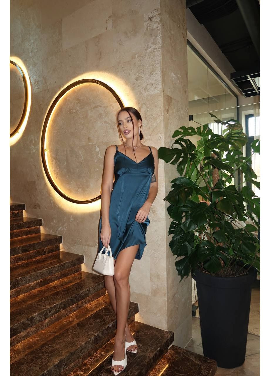 Темно-бирюзовое повседневный, коктейльное, вечернее, кэжуал женское платье комбинация платье-комбинация FINO Mode однотонное