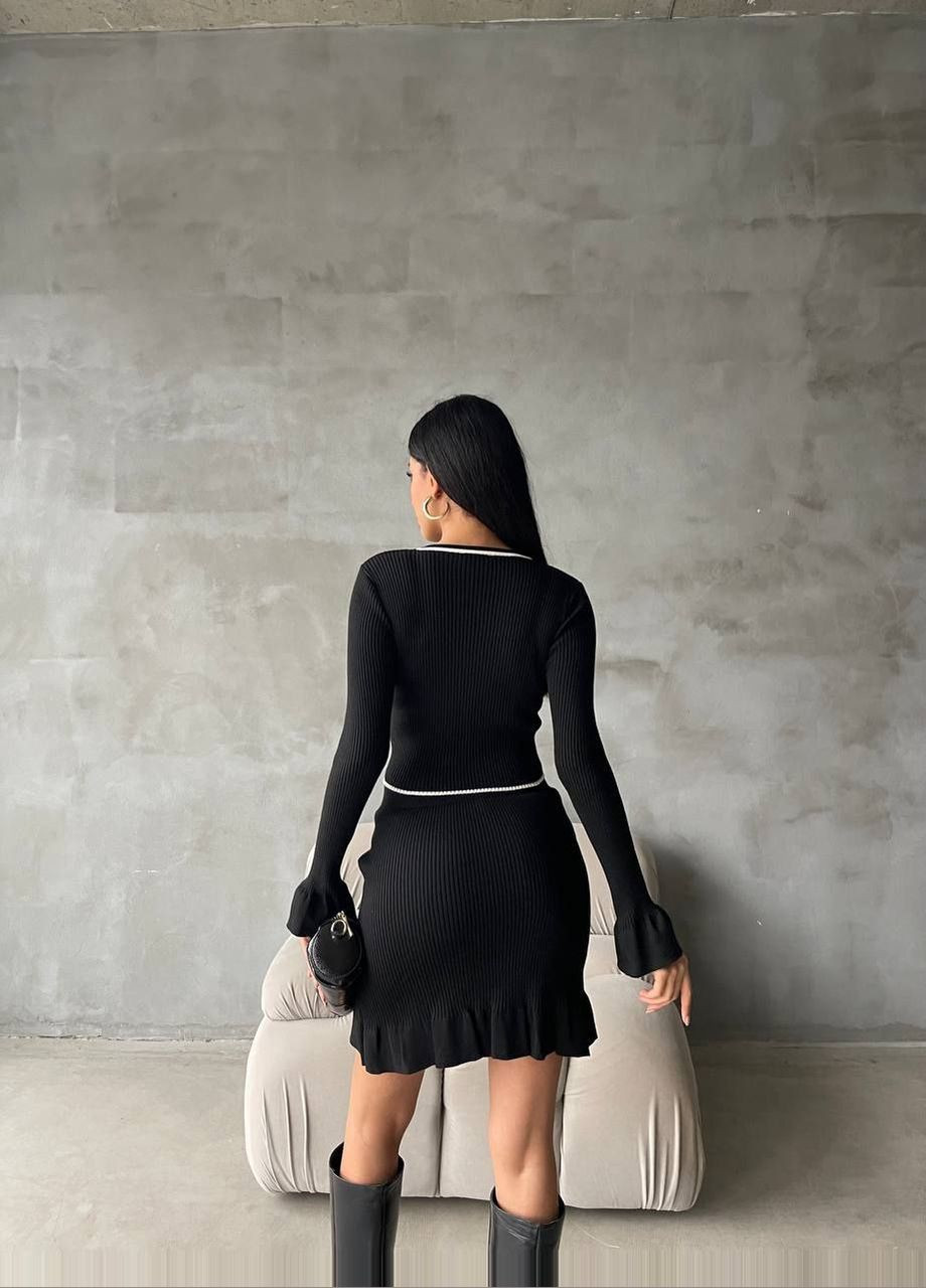 Жіночий чорний стильний якісний трендовий костюм комплект кофта з спідницею міні в стилі old money No Brand костюм (291881876)