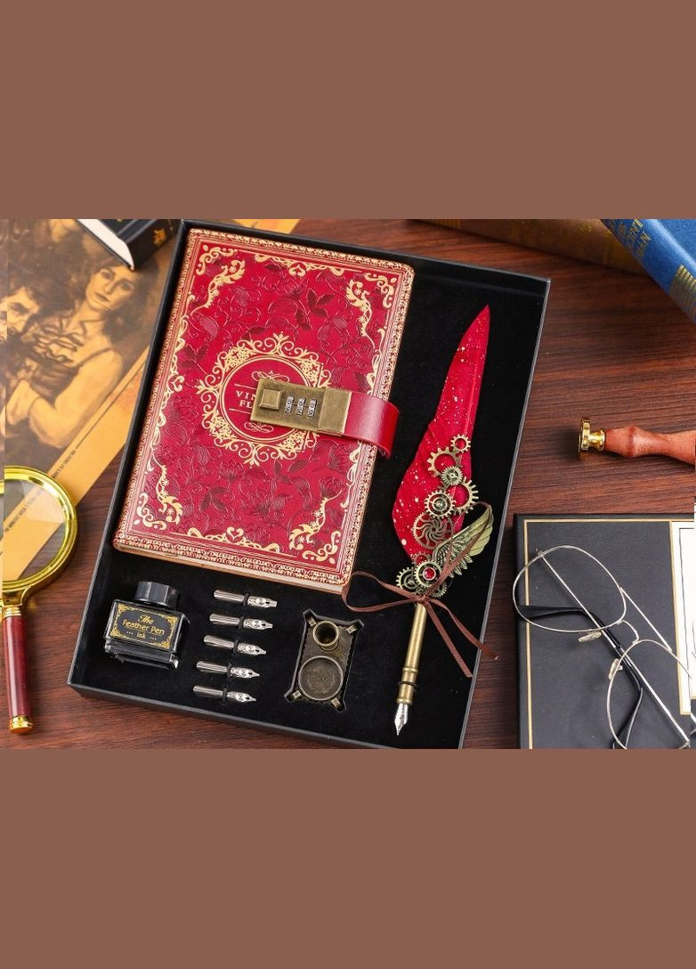 Подарочный винтажный набор: Перо для каллиграфии с блокнотом. Оригинальный подарок Красное перо No Brand (337169337)