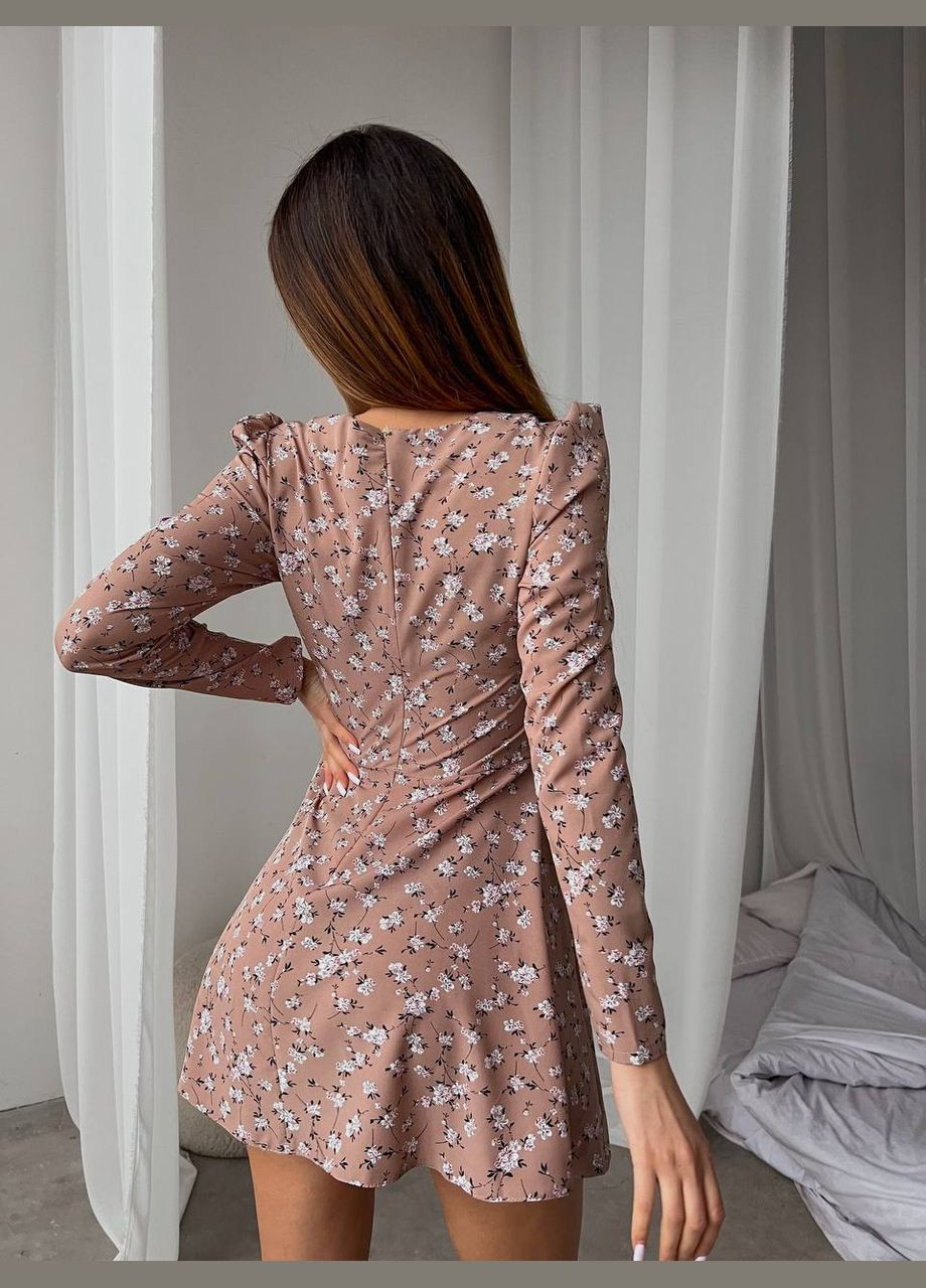 Бежевое кэжуал мини платье в цветочный принт Adelante с цветочным принтом
