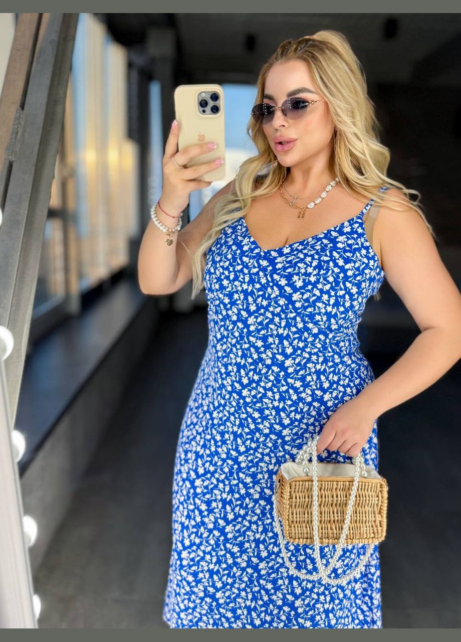 Синее повседневный платье No Brand с цветочным принтом