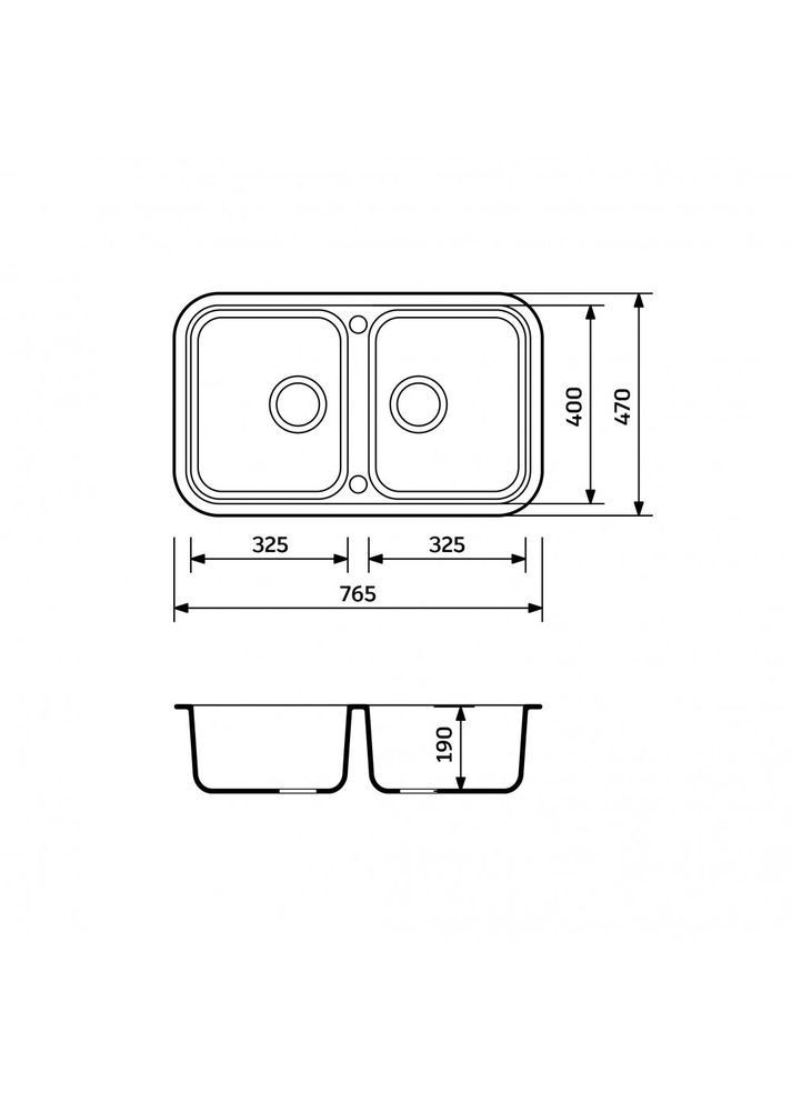 Кухонная мойка из искусственного камня/кварцевая 765х470х190мм, прямоугольная TWINS Черный (34220765470) Adamant (371191464)