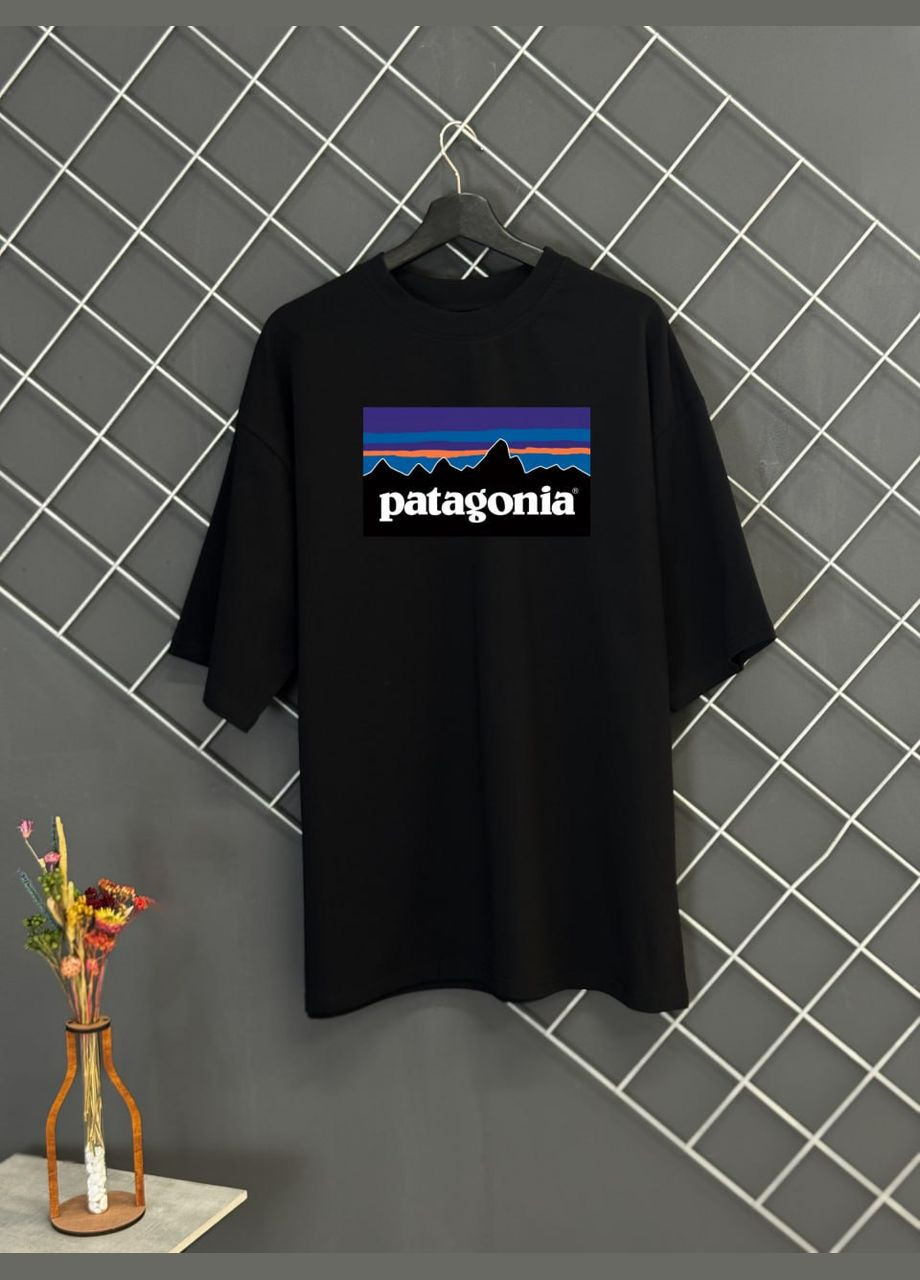 Чорна футболка бавовняна оверсайз patagonia з коротким рукавом Vakko