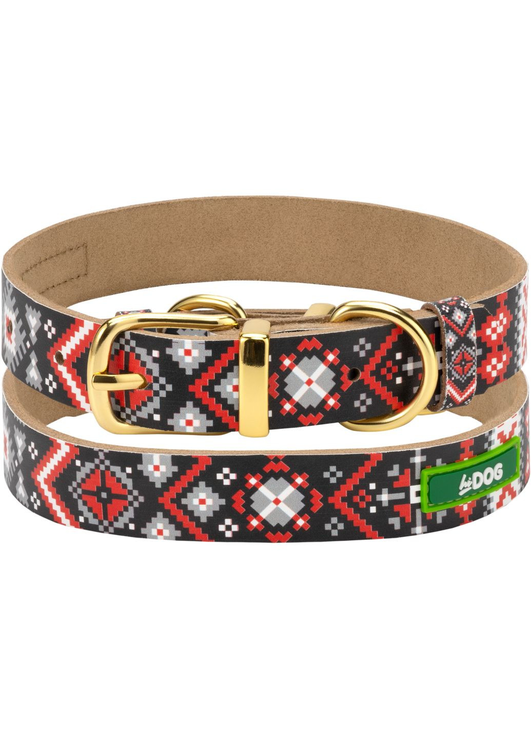 Ошейник кожаный Вышиванка размер XXL ширина 30 мм 48 - 62 см (2100103527010) Hi Dog (332880172)