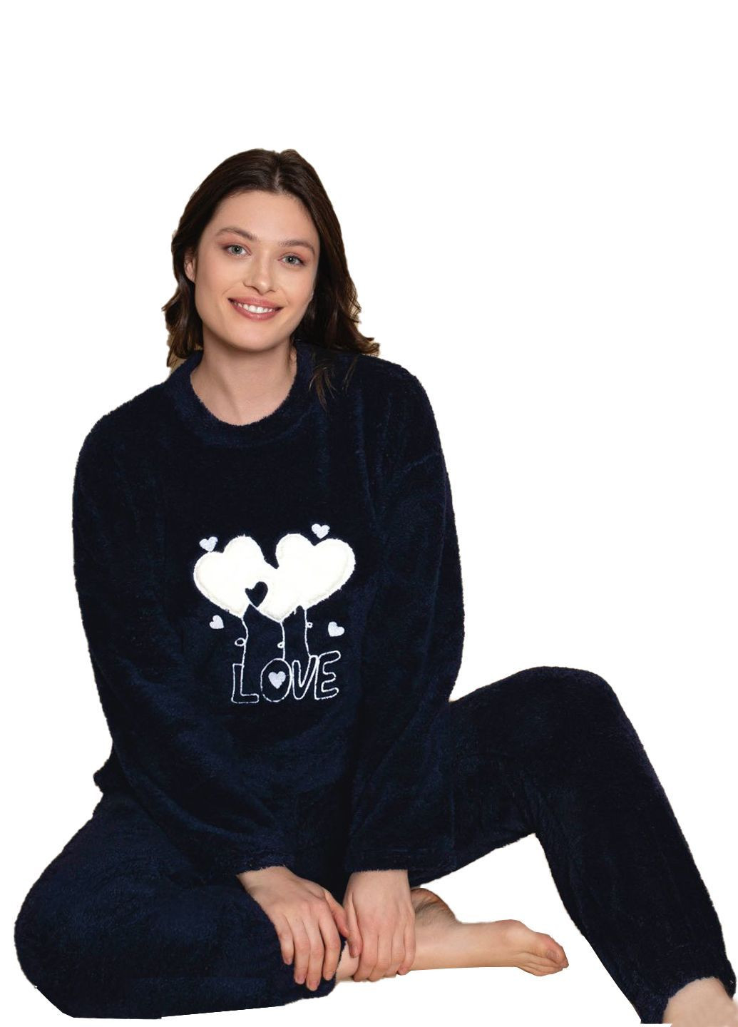 Черная зимняя пижама женская теплая лонгслив + брюки Sude