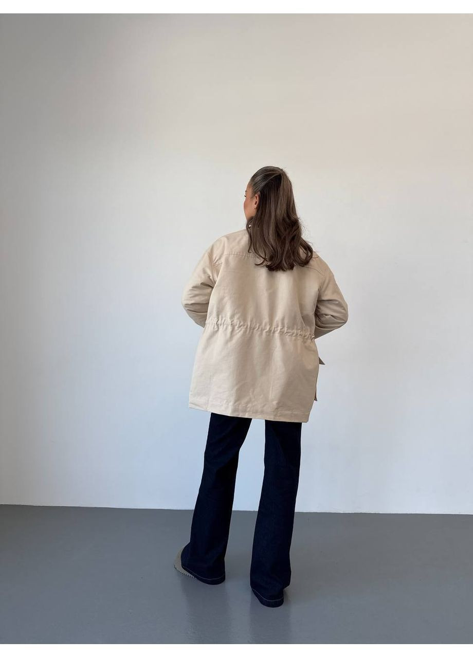 Бежева демісезонна жіноча куртка демісезонна подовженого крою MonCher